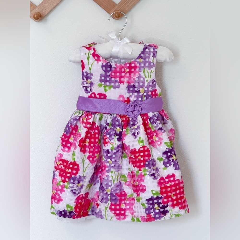 Vibrant Floral Dress with‎ Purple Accent